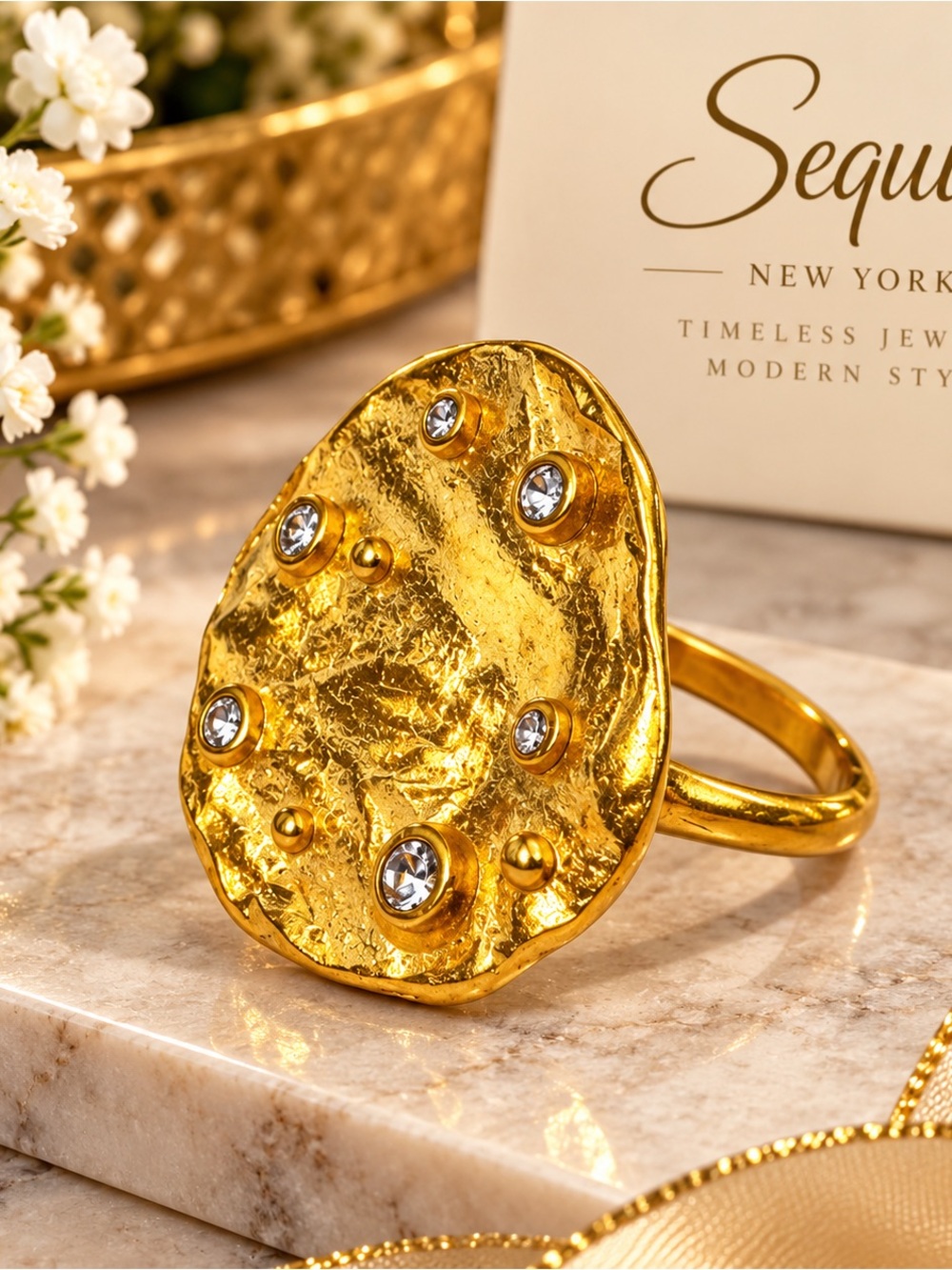Gold Crystal Accent Statement Ring
